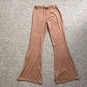 High rise faux suede bell bottom pants